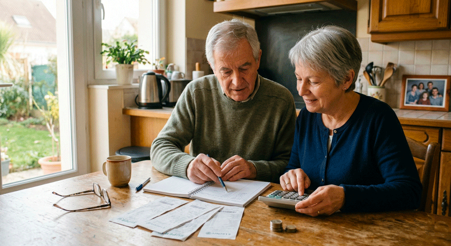 Couple de retraités vérifiant l’impact de la revalorisation des retraites sur leur budget
