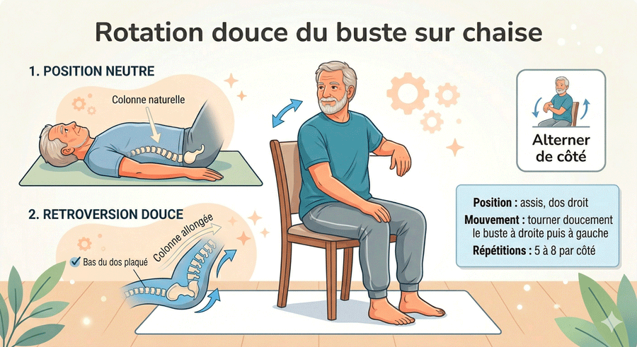 exercice pour le dos des personnes âgées sur une chaise