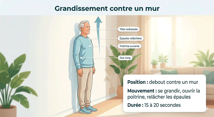 Exercices pour personnes âgées contre un mur